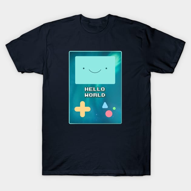 Bmo Hello World Adventure Time Space Galaxy Stars Aurora T-Shirt by yellowpomelo